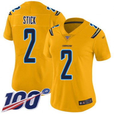 Los Angeles Chargers NFL Football Easton Stick Gold Jersey Women Limited #2 100th Season Inverted Legend->los angeles chargers->NFL Jersey